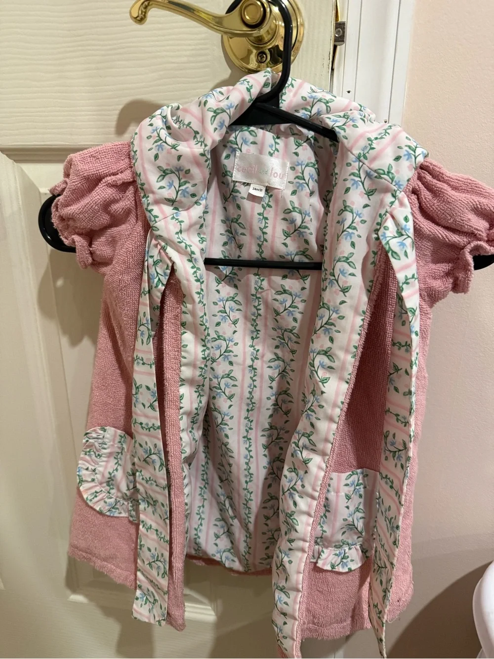 Girls Pink Hooded Swim Coverup with Floral Trim